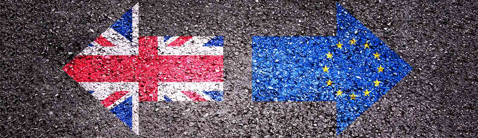Opposing UK and EU arrows illustrate product certification and market access after Brexit.